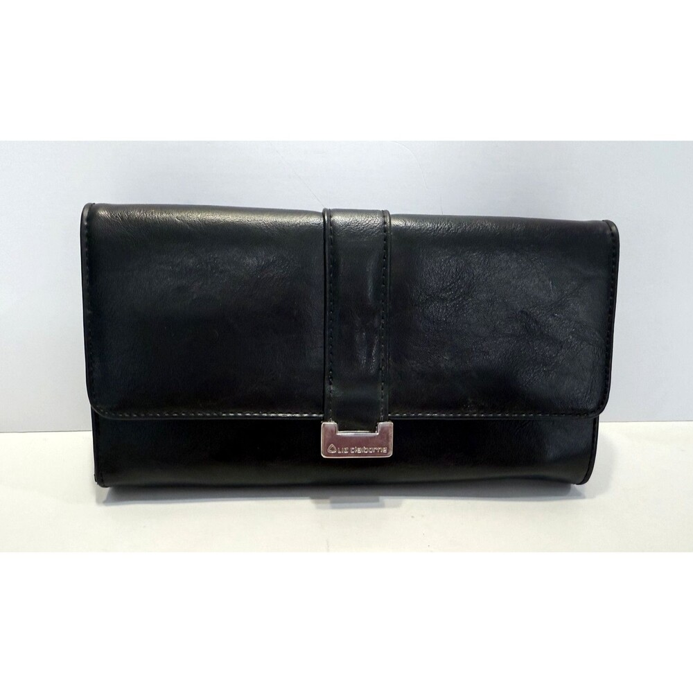 Liz Claiborne Wallet Womens Black Checkbook Organizer Clutch Faux Leather Purse
